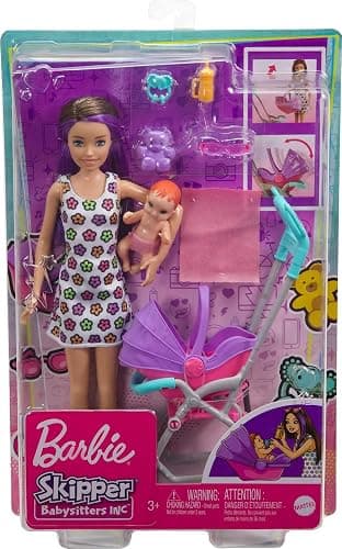Barbie Skipper Babysitters Inc Playset with Doll, Stroller, Baby Doll & 5 Accessories, Remove Stroller Seat for Carrier - Brunette thumbnail 6