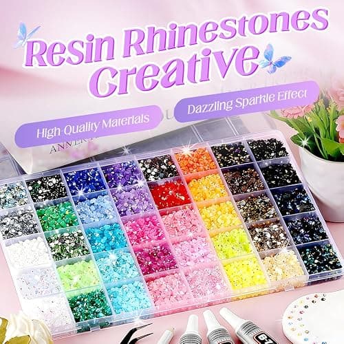 Colorful DIY Resin Rhinestone Kit, Resin Jelly Rhinestones for Bedazzling, Multicolor 3mm Flatback Gems for Diamond Art, 3Pcs 10ml B7000 Jewelry Glue for Bedazzled Nail Art Crafting Makeup (30000) thumbnail 2