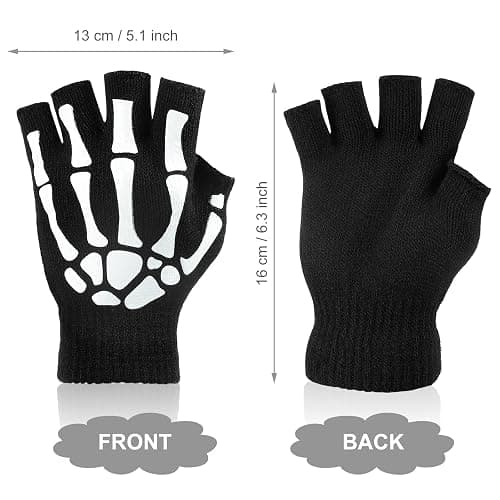 Tatuo 3 Pairs Skeleton Fingerless Glove Glow in the Dark Glove for Kid Adult Halloween(Large) thumbnail 2
