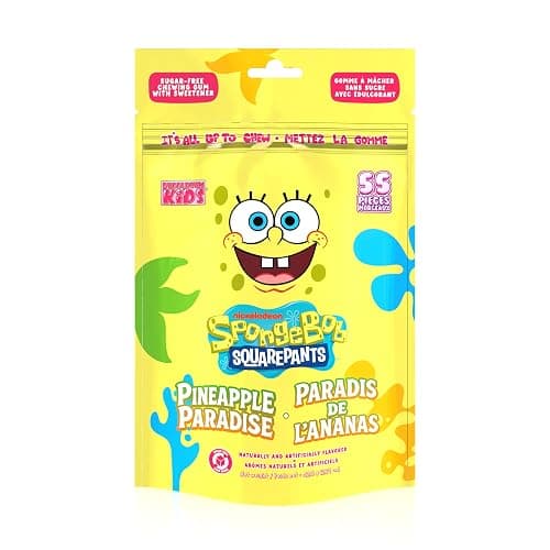 SpongeBob Pineapple Sugar Free Gum by Bubblegum Kids | Pineapple Flavor, Sugarless Gum with Xylitol | Vegan, Low Calorie Candy for Kids & Adults | Resealable Bag, 55 Pieces Per Pack, 1 Pack - Image 1