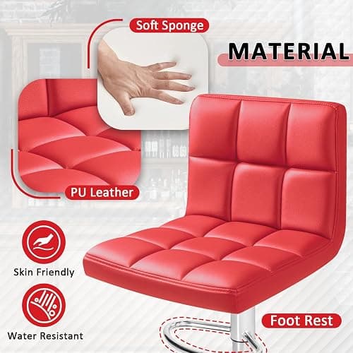 Homall Bar Stools Modern PU Leather Adjustable Swivel Barstools, Armless Hydraulic Kitchen Counter Bar Stool Extra Height Square Island Barstool with Back Set of 2 (Leather, Red) thumbnail 4
