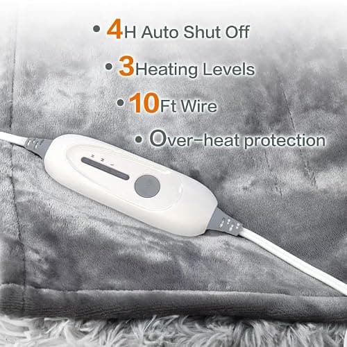 JIAMEIDING Heated Blanket Throw 50"x60", Super Soft Flannel Electric Throw Blanket, 3 Heating Levels, 4H Auto Off, Overheat Protection, Machine Washable, ETL & FCC Certified,for Home Office,Grey thumbnail 6