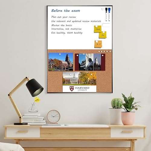 ARCOBIS Cork Board White Board Combo | 24"x18" Bulletin Board, Magnetic Dry Erase Board & Corkboard for Wall, Vision Board for Home, Office, School, Black Frame thumbnail 2