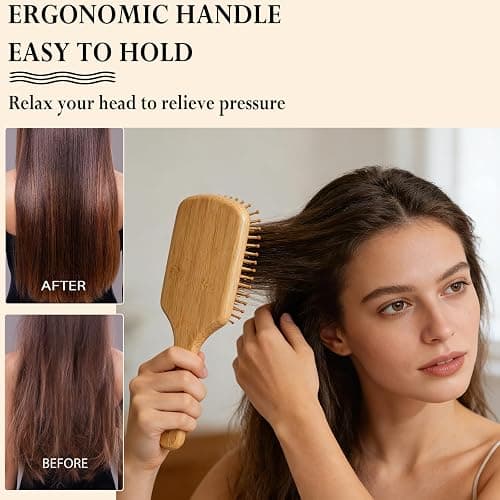 Adevwair Bamboo Hair Brush Natural Hairbrush for Hair Growth, Paddle Hair Brushes for Women Men Kids Massage Scalp, Wooden Detangler Brush for Wet Curly Thick Fine Thin Hair, DIY Wedding Party Gifts thumbnail 5