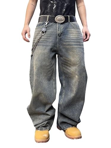 DFGIGT Mens Streetwear Hip Hop Baggy Jeans Wide Leg Skater Denim Pants Loose Long Trousers - Image 1