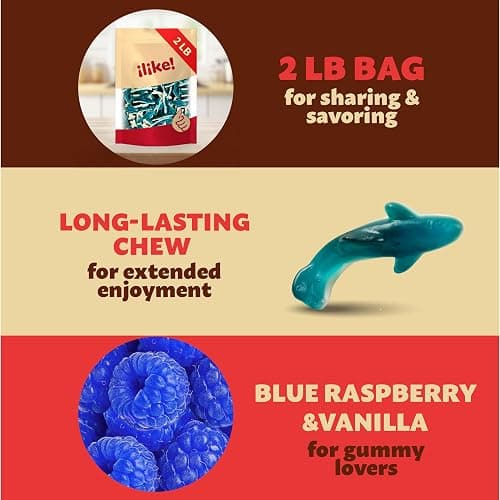 Blue Sharks Gummy Candy | 2 Pound Bag | Fruity Shark Gummies | Soft Chewy Gummy Fish for Parties, Candy Buffets, Themed Events | Blue Raspberry and Vanilla Flavors thumbnail 4
