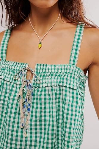 Women Sleeveless Gingham Tank Tops Square Neck Tie Front Smocked Crop Tops Summer Ruffle Hem Peplum Tops thumbnail 4