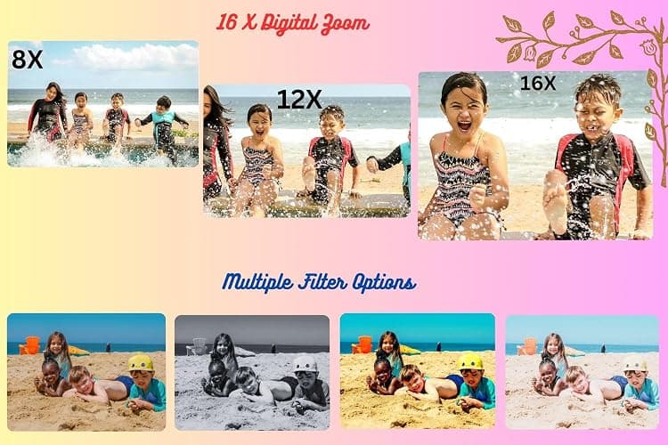 Compact Digital Camera 50MP 16X Zoom HD 1080P - Point and Shoot Digital Camera 32GB & Two Batteries - Kids Camera for Boys Girls Toddler Kids Students Beginners - Birthday (Pink) thumbnail 6