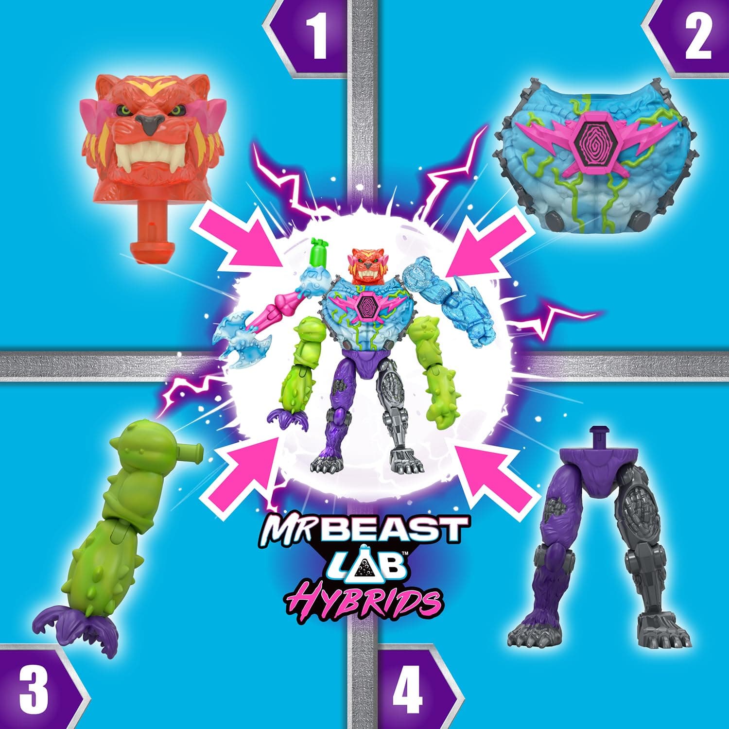 MrBeast Lab Hybrids Mega Pack, Reveal Different Hybrid Parts to Create 5 Mix & Match Action Figures, Including a Mega Torso Panther Experiment to Reveal Hybrid's Real Colors, Collect 30+ Beasts thumbnail 3