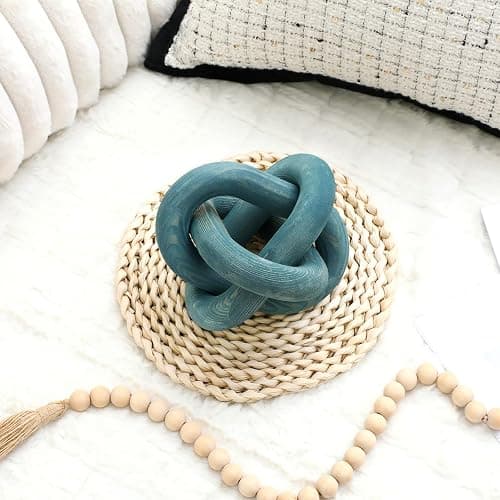 Yalikop 3 Link Wood Knot Decor Rustic Home Décor Accents Hand Carved Coffee Table Decoration, Boho Chain Link Decoration, Modern Shelf, Rustic Objects for Home Living Room Bedroom(Blue) thumbnail 7