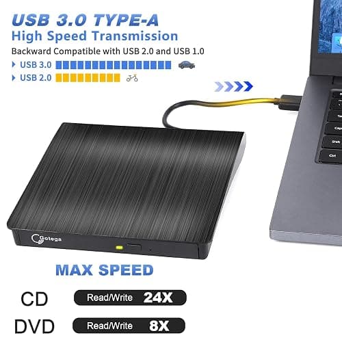 Gotega External DVD Drive, USB 3.0 Portable +/-RW, DVD Player for CD ROM Burner Compatible with Laptop Desktop PC Windows Linux OS Apple Mac Black thumbnail 2