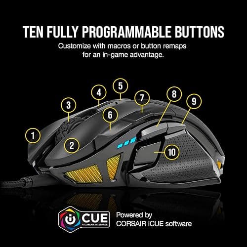 Corsair NIGHTSWORD RGB Gaming Mouse for FPS, MOBA - 18,000 DPI - 10 Programmable Buttons - Weight System - iCUE Compatible - Black thumbnail 6