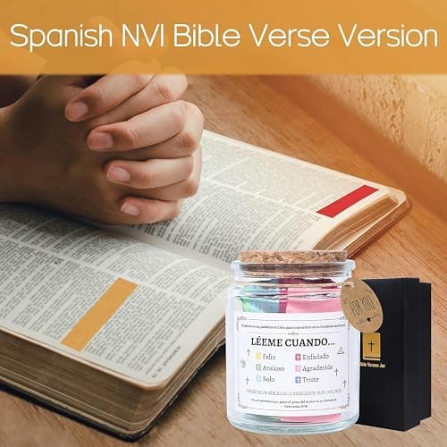 Handmade Spanish Bible Verse Jar with Color-Coded Messages, Frasco de Versículos Bíblicos en Español, Leeme Cuando te Sientas versículos en español,Regalos Cristianos, Inspirational Christian Gift Set thumbnail 4