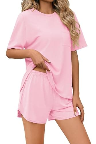Ekouaer Pajama Set for Women Bamboo Viscose Pjs Set Ultra Soft Short Sleeve Sleepwear 2 Piece Lounge Sets S-XXL - Image 1