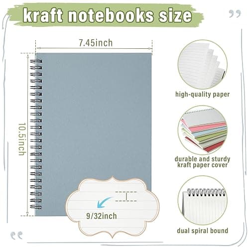 Fuutreo 6 Pack B5 Spiral Notebooks 10.5 x 7.45 Inch College Ruled Aesthetic Journal Kraft Hardcover 70 Sheets (140 Pages) Spiral Notebook for Office Students Work Journaling(Fresh,Morandi) thumbnail 3