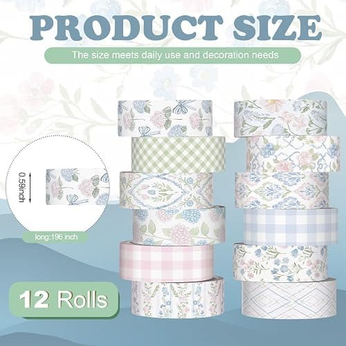 YooNotee 12 Rolls Watercolor Floral Washi Tape Set 15 mm Vintage Flower Decorative Masking Tape for Spring Arts DIY Craft Scrapbook Journal Supplies Gift Wrapping(Pink and Blue,Flowers) thumbnail 2