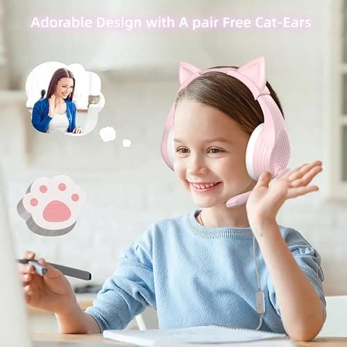 Anivia Pink Gaming Headset with Microphone for PC Computer iOS Mac PS4 PS5 Xbox One Phone, 3D Surround Sound, Soft Memory Foam Ear Cushion, Wired Over-Ear Headphones with Mic for Gamer thumbnail 3