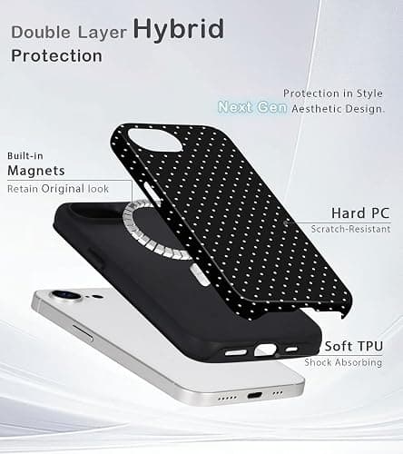 Amzfield for iPhone 16e Case Compatible with Magsafe Cute Polka Dot Aesthetic Magnetic Design Women Girls Fall Chic Girly Pretty Dual Layer Hybrid Protection Elegant Case for iPhone 16 e, Black thumbnail 2
