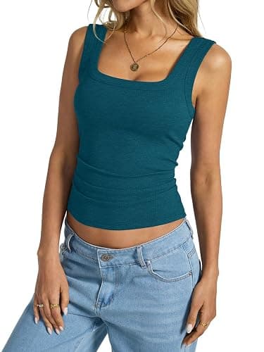 EasyGala Womens Cotton Ribbed Square Neck Tank Tops Basic Backless Sleeveless Summer Cami Shirts 2025 thumbnail 3