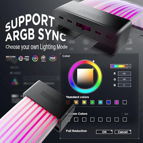 AsiaHorse AURORA-CO ARGB PSU Cable Cover Kit Black, RGB LED Light Strip Sleeve for Motherboard 24Pin and GPU 8Pin/12+4Pin Power Cables, 5V 3Pin ARGB Sync, PC Cable Management Lighting Vest thumbnail 3