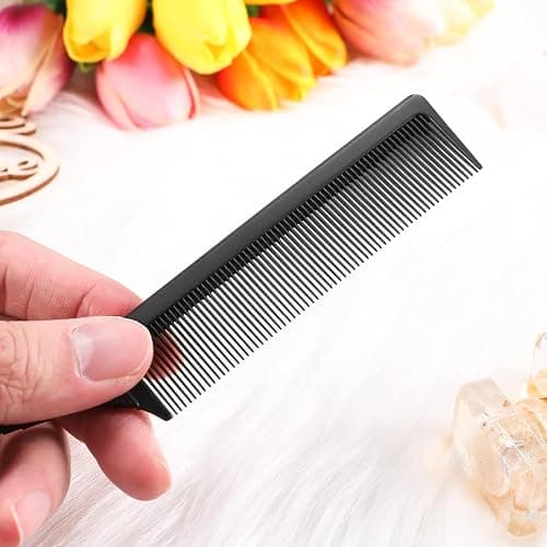 Leinuosen 3 Packs Rat Tail Comb Steel Pin Rat Tail Carbon Fiber Heat Resistant Teasing Combs with Stainless Steel Pintail (Black) thumbnail 5