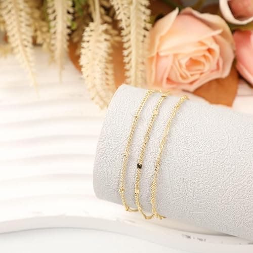 Sewyer Dainty Bracelet for Women 14K Gold Plated Cross Pearl CZ Leaf Bracelets Set Gold Layering Bracelets Everyday Jewelry thumbnail 6