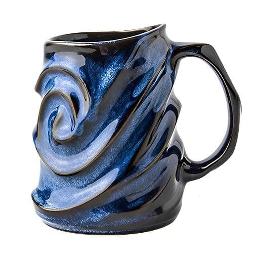 17oz Embossed Face Shape Large-Capacity Ceramic Coffee Mug - Unique Handmade Tea Cup for Office and Home - Microwave and Dishwasher Safe (Blue) - Image 1