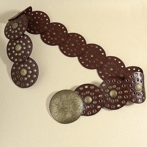 NociHah Wide Disc Western Belt for Women Boho Concho Leather Belts Vintage Cowboy Waist Belt for Dress thumbnail 7
