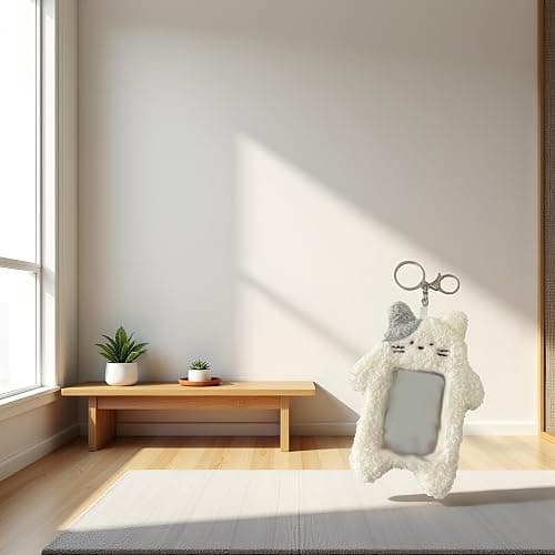 White Cartoon Plush Photocard Holder with Keychain Pendant Kawaii Cat Cute Card Sleeve Student Photocard Holder Photocard Keychain Card Cases Card and ID Cases，Identification Badges and Supplies thumbnail 2