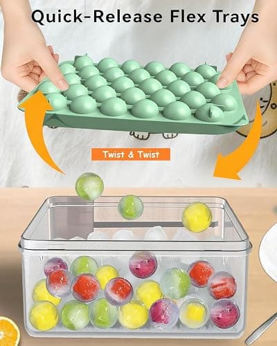 Mini Ice CubeTray with Lid & Storage Bin - 64 Pcs 0.75 Inch Small Sphere Ice Cube Mold Maker, BPA-Free Easy Release Silicone Base, Stackable Ice Trays for Freezer for Cocktails, Coffee thumbnail 4