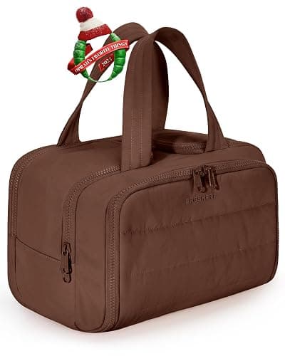 BAGSMART Travel Toiletry Bag, Puffy Toiletry Bag for Women, Wide-open toiletry bags for traveling, Large Travel Cosmetic Makeup Bag Organizer for Accessories,Toiletrie (Coffee Brown) - Image 1