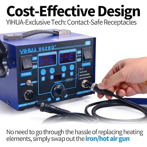 YIHUA 862BD+ SMD ESD Safe 2 in 1 Soldering Iron Hot Air Rework Station °F /°C with Multiple Functions thumbnail 3
