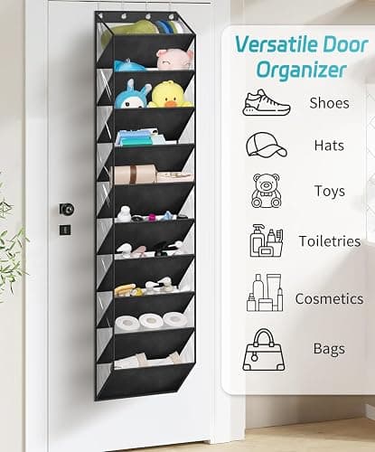 AOODA 10 Tier Clear Over the Door Shoe Organizer Storage, Deep Pockets Large Hanging Shoe Rack for Closet Door, Fit 20 Pairs Shoe Holder Hanger for Sneakers, Boots (Black) thumbnail 7