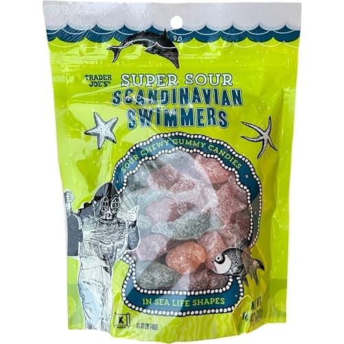 Trader Joe's Super Sour Scandinavian Swimmers Chewy Gummy Candies (Pack of 1) Gluten Free Kosher - Image 1