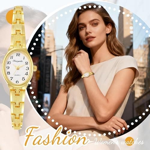 JewelryWe Oval Dainty Gold Watches for Women Easy-to-Read Analog Quartz Elegant Adjustable Vintage Dress Wristwatch for Daily Wear, Work, Wedding, Birthday Gift for for Mom Wife thumbnail 5