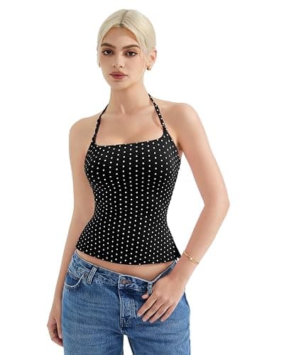 SUUKSESS Women Halter Double Lined Tank Top Backless Going Out Camisole Crop Top thumbnail 2