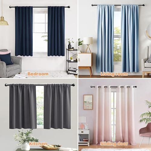 Black Curtain Rod 28 to 60 inch, Splicing Adjustable 5/8 Diameter Drapery Rod Set with Brackets, Heavy Duty Metal Standard Curtain Rod for Living Room, Bedroom, Easy Install Wall Mount thumbnail 5