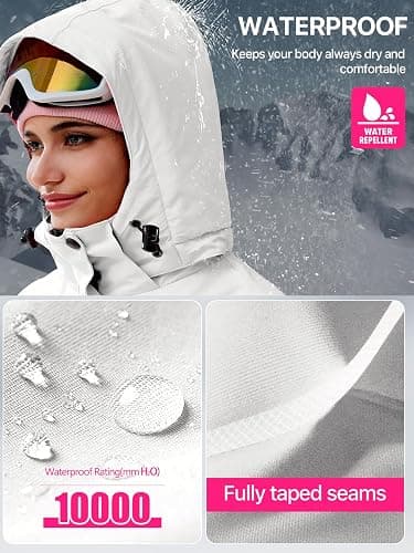 FREE SOLDIER Damen Winterjacke Wasserdicht Atmungsaktiv Warme Fleece Gefütterte Ski Jacke Outdoor Winterregenjacke mit Kapuze und Vollständig Versiegelte Nähte thumbnail 4