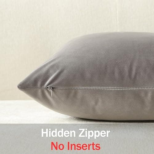 DEZENE Throw Pillow Covers 18x18 Light-Grey: Pack of 2 Cozy Soft Velvet Square Modern Luxury Decorative Throw Pillow Cases for Sofa Couch Living Room Bed Home Decor thumbnail 3