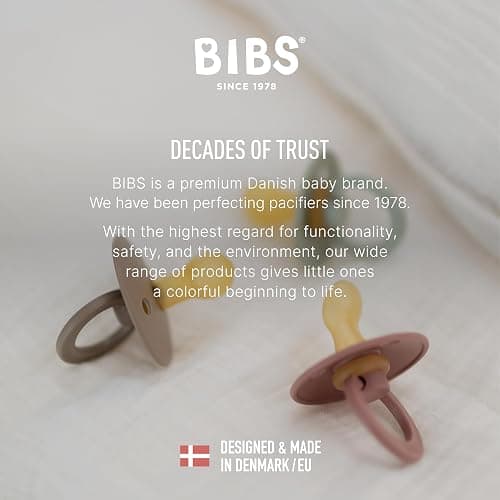 BIBS Pacifiers Colour Collection | Natural Rubber Baby Pacifier | Set of 2 BPA-Free Soothers | Made in Denmark | 0+ Months (Pack of 2) | Dusty Blue/Steel Blue thumbnail 6