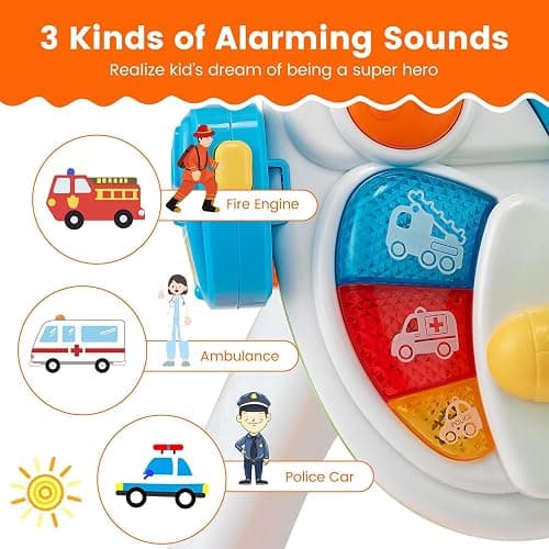 Freestanding Electronic Steering Wheel Driving Simulator Toy With Pedals And Stool, Lights and Sounds Activity Toy for Kids thumbnail 7