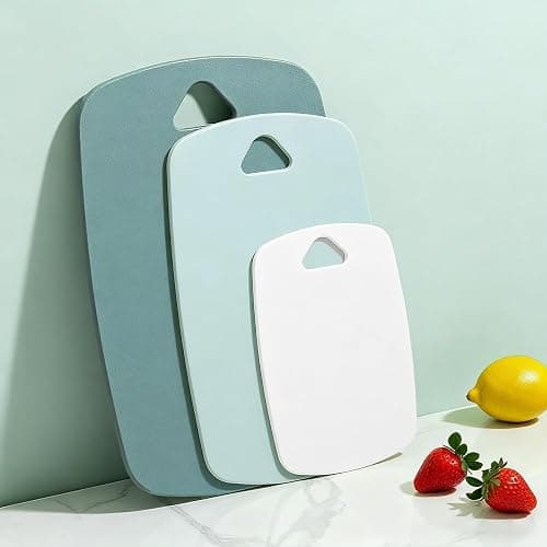 Chopping Board Set with 3 Size (L, M, S), BPA Free Plastic Cutting Boards for Kitchens, Dishwasher Safe with Non-Slip Feet, Drip Juice Groove, Easy Grip Handle - Green - Image 1