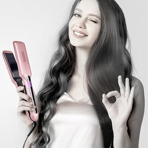 ANGENIL Flat Iron Wide 1.6 Inch Hair Straightener for Thick Hair, Dual Voltage Hair Straightener and Curler 2 in 1, Ceramic Flat Iron with Silicone Heat Resistant Mat Pouch, Fast Heating, LCD Display thumbnail 8
