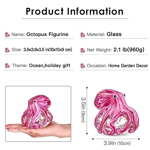 EUSTUMA Hand Blown Glass Octopus Figurine Ornament,Sea Animal Ornament for Fish Tank Aquarium,Sea Animals Collection for Birthday Gift,Glass Office Paperweight for Desk. thumbnail 3