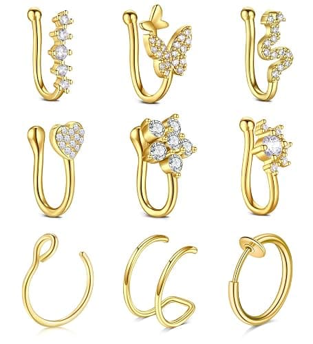 AVYRING Fake Nose Ring Fake Piercings Fake Nose Rings Nose Cuffs Fake Nose Piercing Fake Nose Hoop Faux Nose Rings for Women Faux Nose Ring Fake Piercing Fake Nose Cuff Sliver Gold Black - Image 1