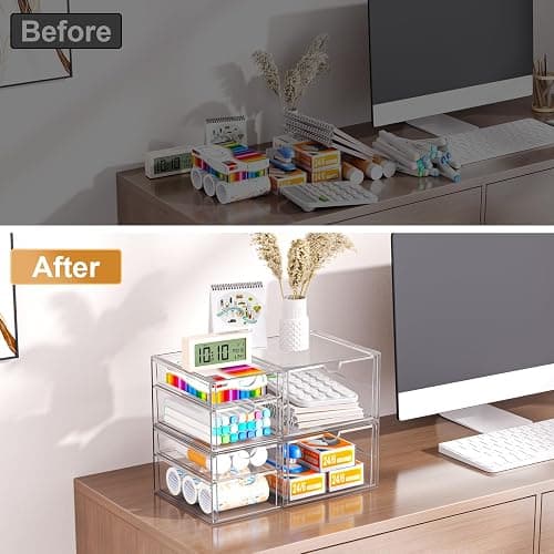 YFXCVSL Clear Stackable Storage Drawers, Acrylic Makeup Organizer with 7 Drawers, Bathroom Organizers and Storage, Plastic Bins for For Vanity, Undersink, Kitchen Cabinets, Pantry thumbnail 5