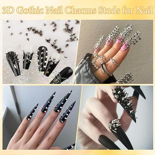 Silver Pearls for Nails, Goth Cone Nails Charms Nail Chain Charms and Metal Gothic Spike Nails Beads Star Rivet Jewelry Accessories Flatback Pearl for DIY Crafts thumbnail 6