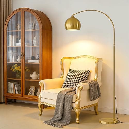 yuhaptomer Gold Brushed Brass Arc Floor Lamps with 12W LED Remote Dimming | Adjustable Height Span, Color Temperature, Brightness, Unique Large Antique Curved Floor Lamp for Living Room Bedroom Office thumbnail 3