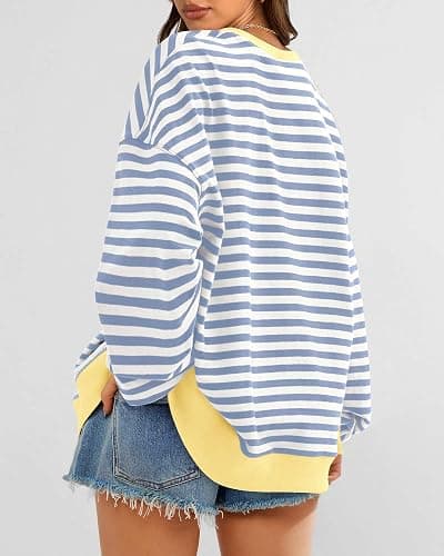 BTFBM Oversized Sweatshirt For Women 2026 Fall | Striped Long Sleeve Shirt, Crewneck Sweatshirts, Casual Loose Pullover, Workout Tops, Y2K Clothes, Sport, Vacation Outfits thumbnail 2