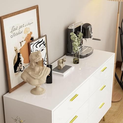 TAMUNE 47.2” 6 Drawer Dresser, Modern 6-Drawer Chest with Gold Metal Handles, Bedroom Dresser with Gold Metal Legs, for Living Room Entryway White (47.2”W x 15.7”D x 30.1”H) thumbnail 4